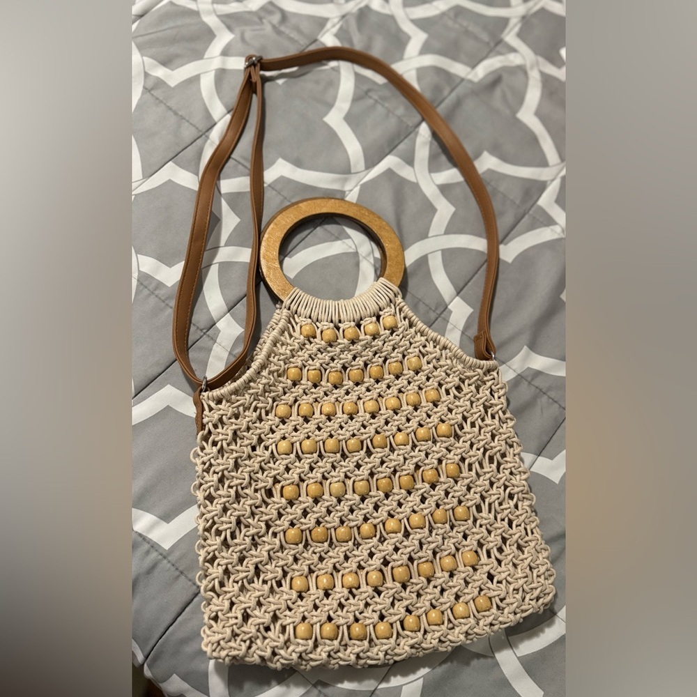 Handcrafted Beige and Brown Crochet Bag